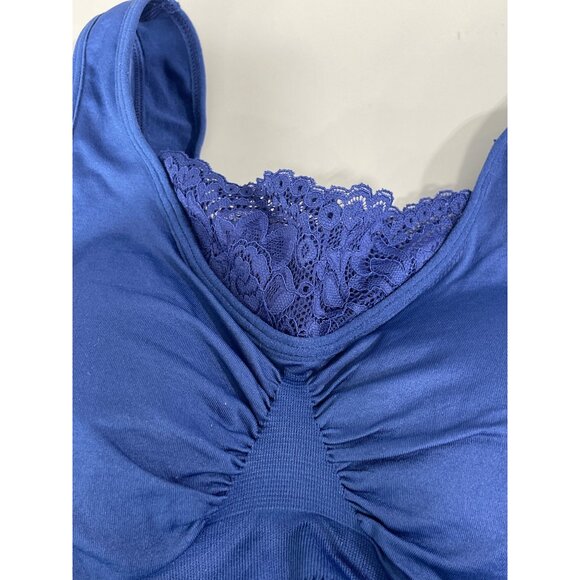 Rhonda Shear Seamless Tank with Lace Inset Womens L Removable Pads Blue Intimate - Picture 6 of 6